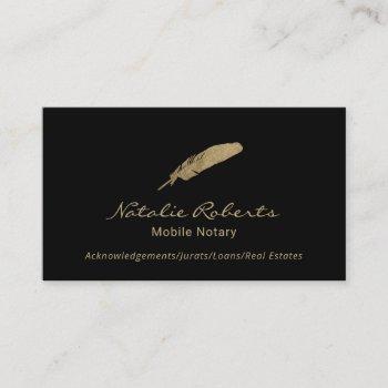 mobile notary public signing agent gold quill logo business card