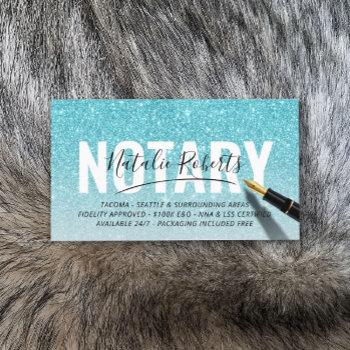 mobile notary public turquoise glitter signature business card