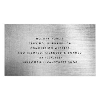 Small Mobile Notary Quill Silver Brushed Metal  Business Card Back View