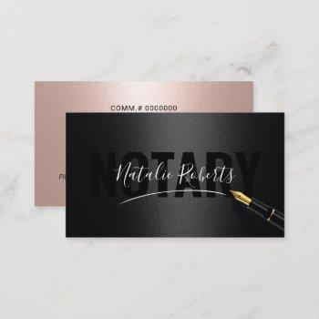 mobile notary service signature black & rose gold business card