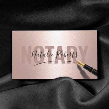 mobile notary service signature modern rose gold business card