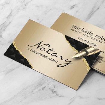 mobile notary signing agent luxury black & gold  business card
