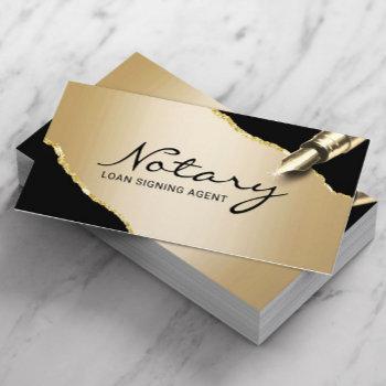 mobile notary signing agent modern black & gold business card
