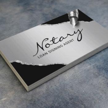 mobile notary signing agent modern black & silver business card