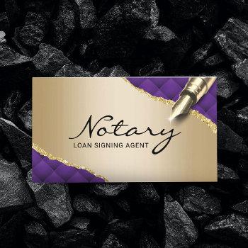 mobile notary signing agent modern purple & gold business card