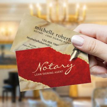 mobile notary signing agent red & gold agate business card