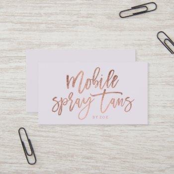 Small Mobile Spray Tans Logo Rose Gold Typography Lilac Business Card Front View