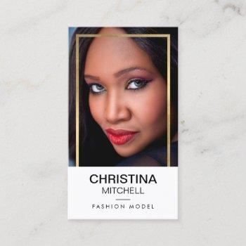 models and actors modern headshot faux gold frame business card