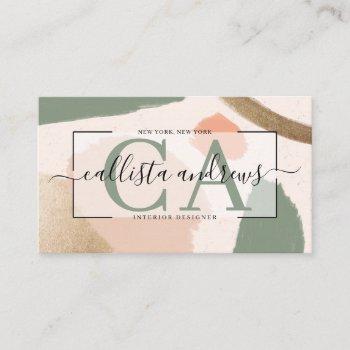 modern abstract earth tones gold signature script business card