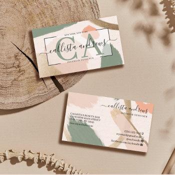 modern abstract earth tones gold signature script business card