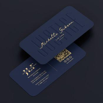 modern attorney lawyer law firm monogram navy blue business card