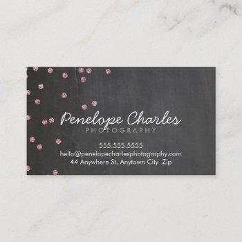 modern baby pink glitter confetti dots chalkboard business card