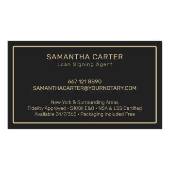 Small Modern Black And Gold Notary Loan Signing Agent Business Card Back View