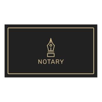Small Modern Black And Gold Notary Loan Signing Agent Business Card Front View
