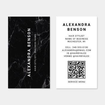 modern black and white marble qr code business card