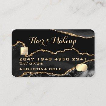 modern black gold agate marble faux credit card