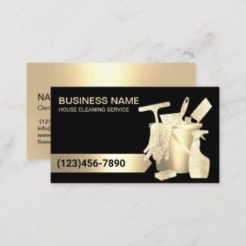 modern black gold house cleaning housekeeping business card