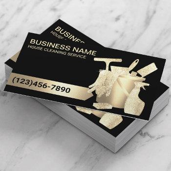 modern black gold house cleaning housekeeping business card