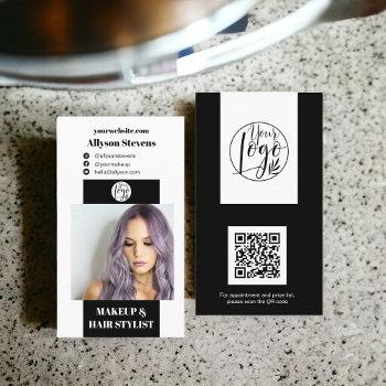 modern black white makeup hair photo qr code logo business card