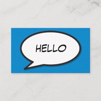 modern blue comic book speech bubble hello business card