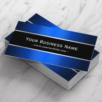 modern blue metallic black stripe professional business card