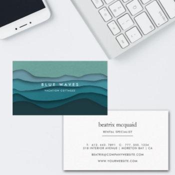 modern blue ocean waves coastal business card