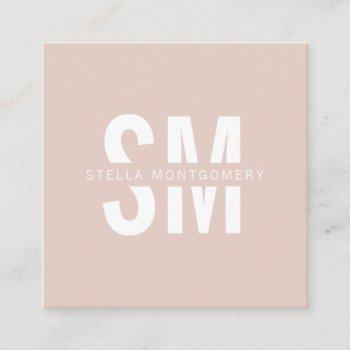 modern blush pink and white monogram professional square business card