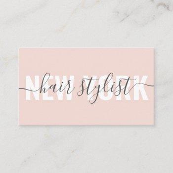modern blush pink hair stylist script signature business card