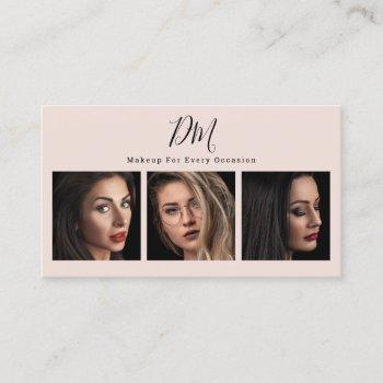 modern blush pink photo collage chic makeup artist business card