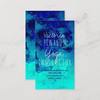 modern bright blue turquoise watercolor yoga business card