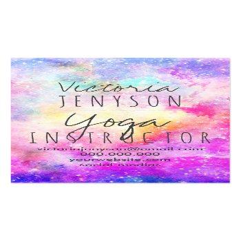 Small Modern Bright Pastel Nebula Watercolor Yoga Business Card Front View