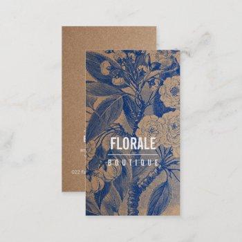 modern brown paper chic vintage flowers blue paint business card