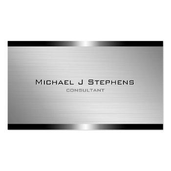 Small Modern Brushed Aluminum With Gunmetal Bands Business Card Front View