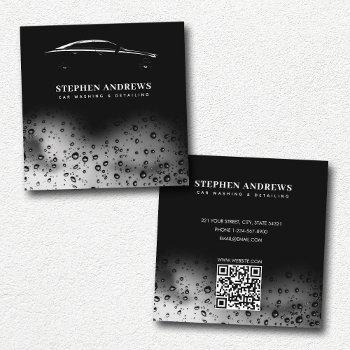 modern car wash automotive cleaning qr code square business card
