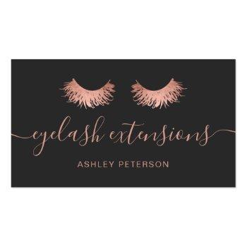 Small Modern Chic Rose Gold Eyelashes Trendy Gray Business Card Front View