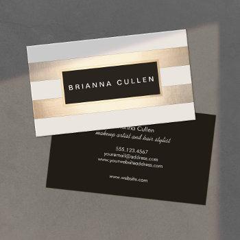 modern chic striped gold foil (image) and black business card
