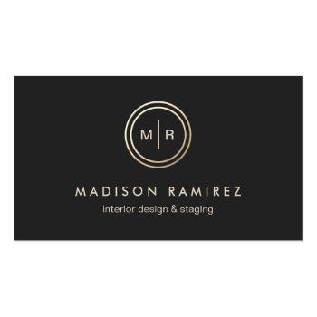 Small Modern Circle Monogram Logo Classy Black White Business Card Front View