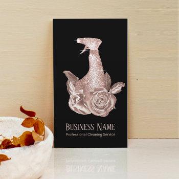 modern cleaning rose gold spray bottle & flowers business card
