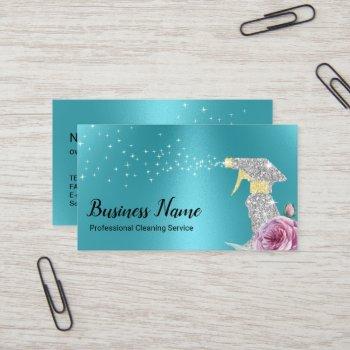 modern cleaning service silver spray turquoise business card