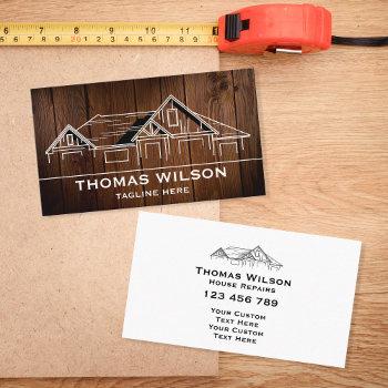 modern construction handyman carpenter tools wood  business card