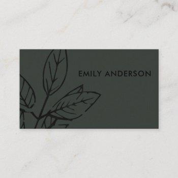 modern contemporary black on black grey leaves business card