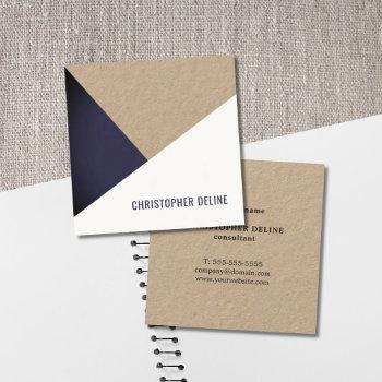 modern cool kraft paper blue white geometric square business card