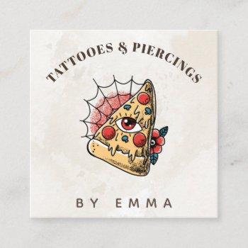 modern cream marble funny cool pizza tattoo artist square business card