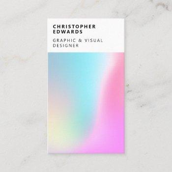 modern cute holographic gradient white abstract business card