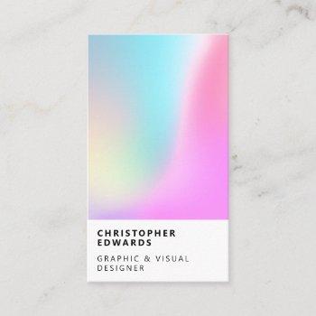 modern cute holographic gradient white minimalist business card