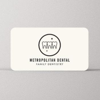 modern dentist teeth black logo on ivory business card