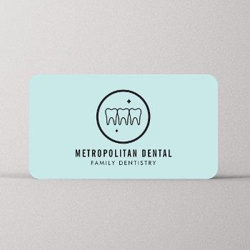 modern dentist teeth black logo on mint business card