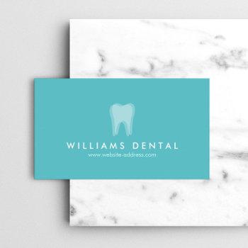 modern dentist tooth logo on aqua blue business card