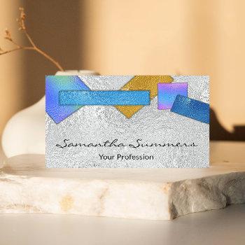 modern dichroic fused glass art white colorful business card