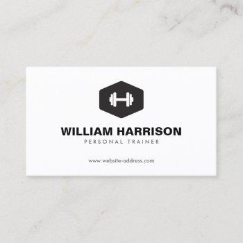 modern dumbbell logo for personal trainer, fitness business card